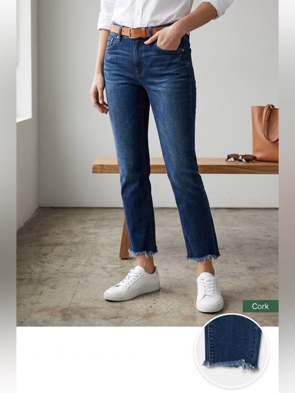 Frank & Eileen Cork High Rise Straight Leg Jeans Frayed Ankle Hem Blue Size 29